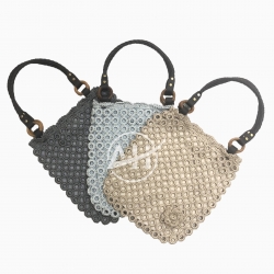 Handmade Crochet Ring Bag with PU Handle and Wood Rings Crochet Flower Bag